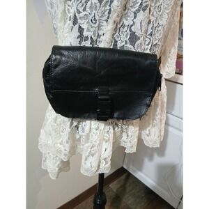 DILANA Black Leather Belt Bag Fanny Pack Waist Bag Adjustable Strap